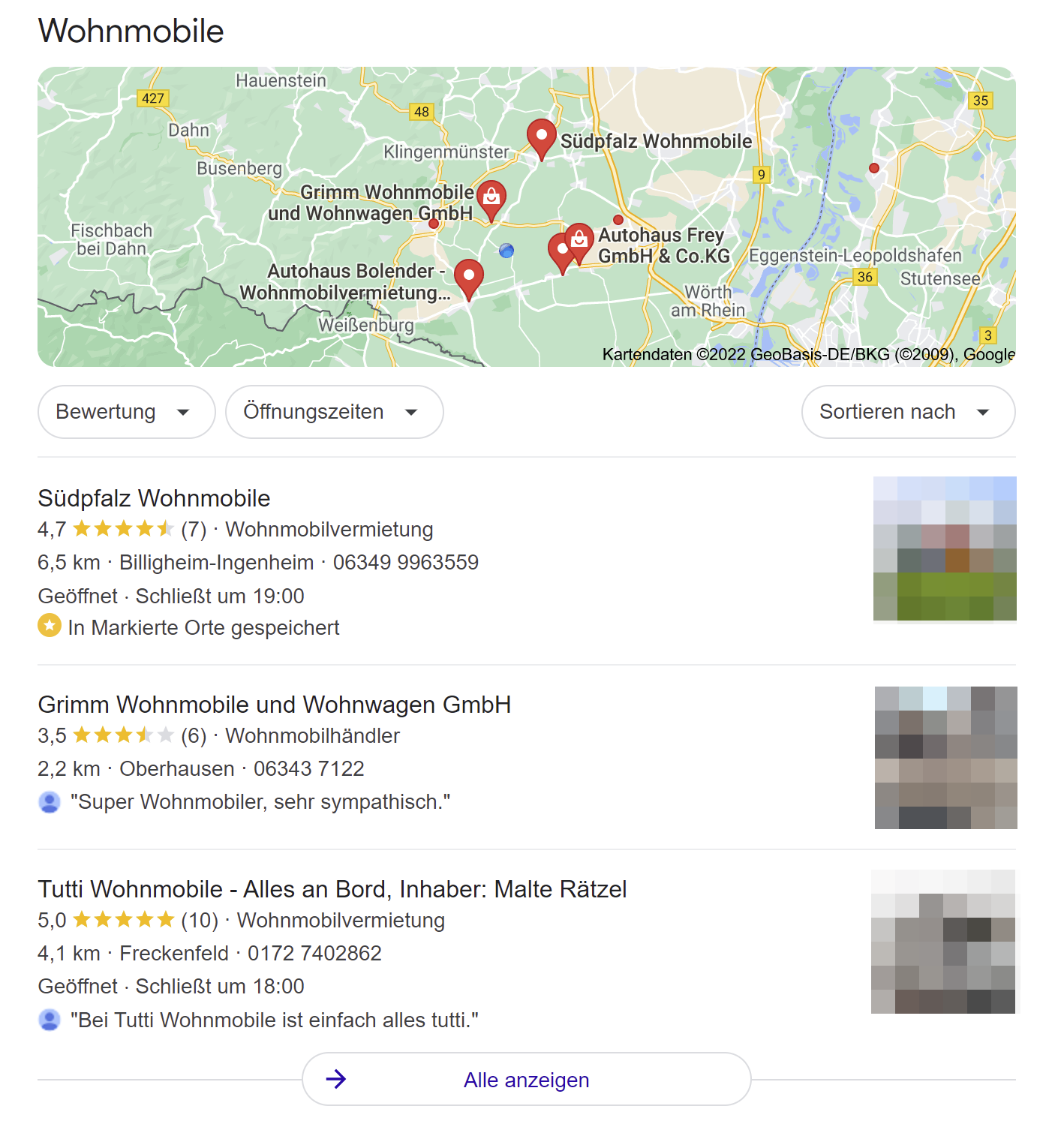 Google Local Pack: alte Variante