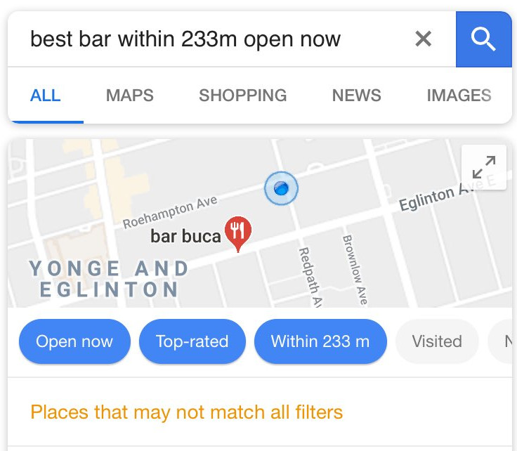 Dynamische Filter in Googles Local Pack