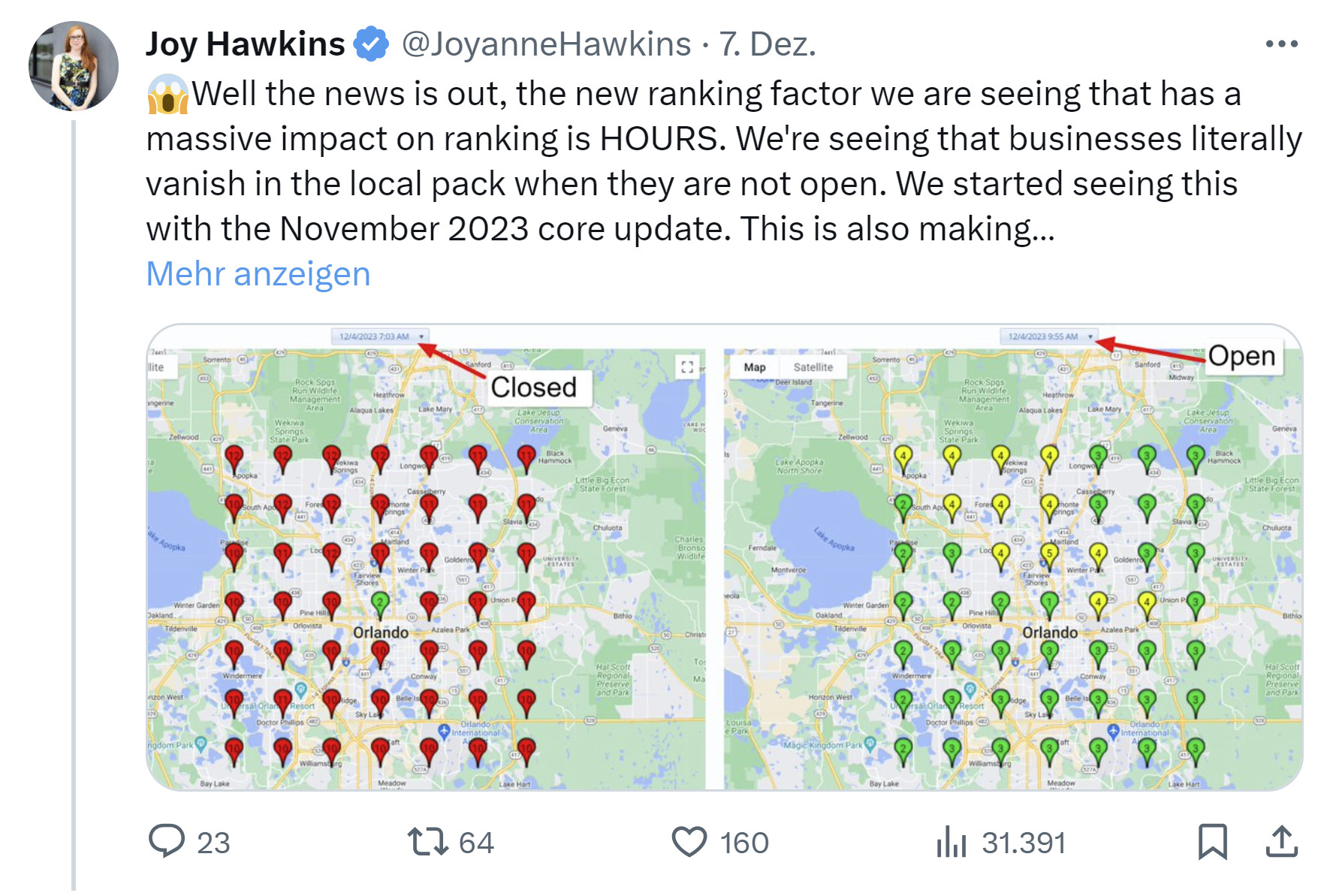 Google: Ergebnisse für Unternehmen, die gerade geschlossen haben, verschwinden aus dem Local Pack