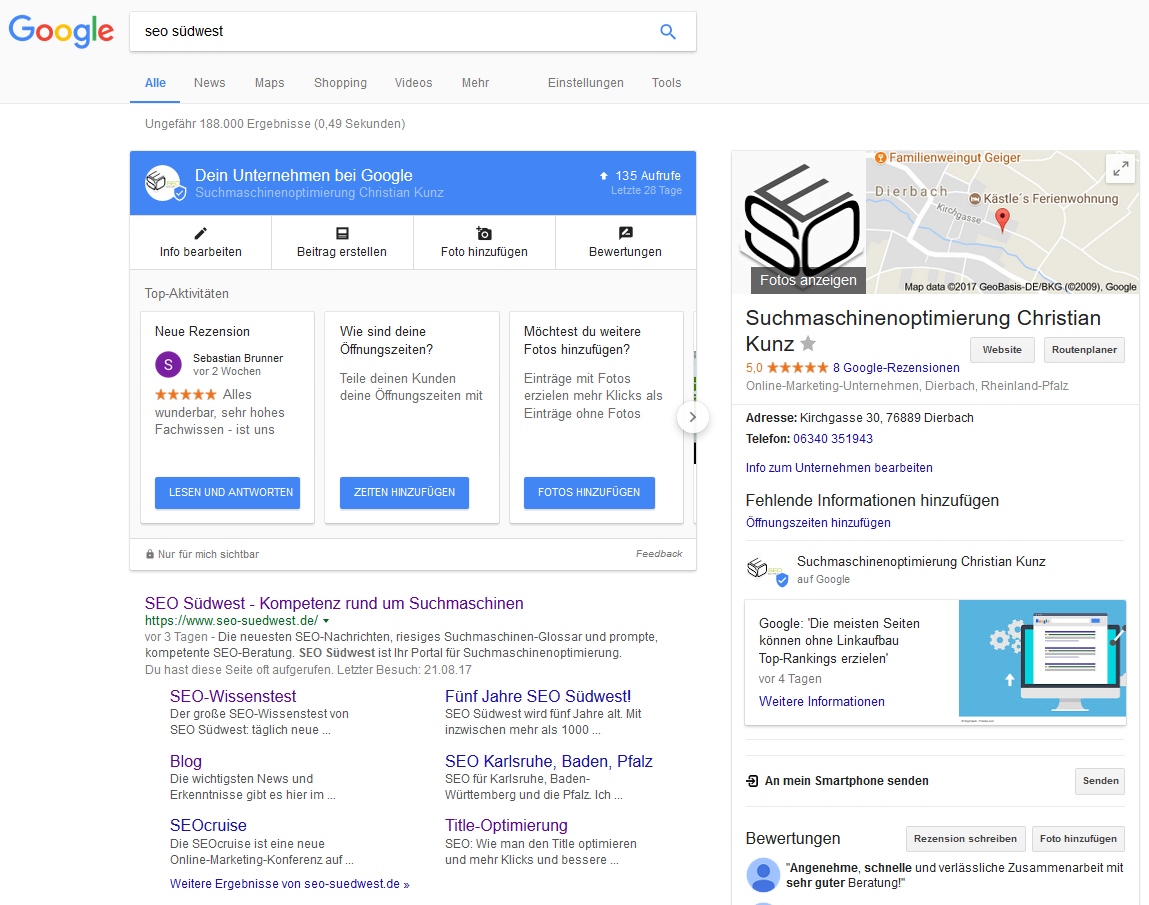Google: Local Panel - ein Beispiel