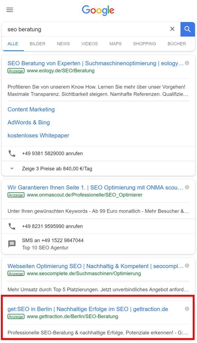 Google: lokale Suchergebnisse simuliert