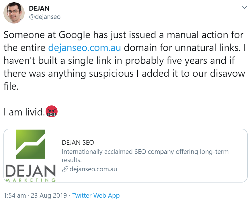 Google: manuelle Maßnahme gegen dejanseo.com.au