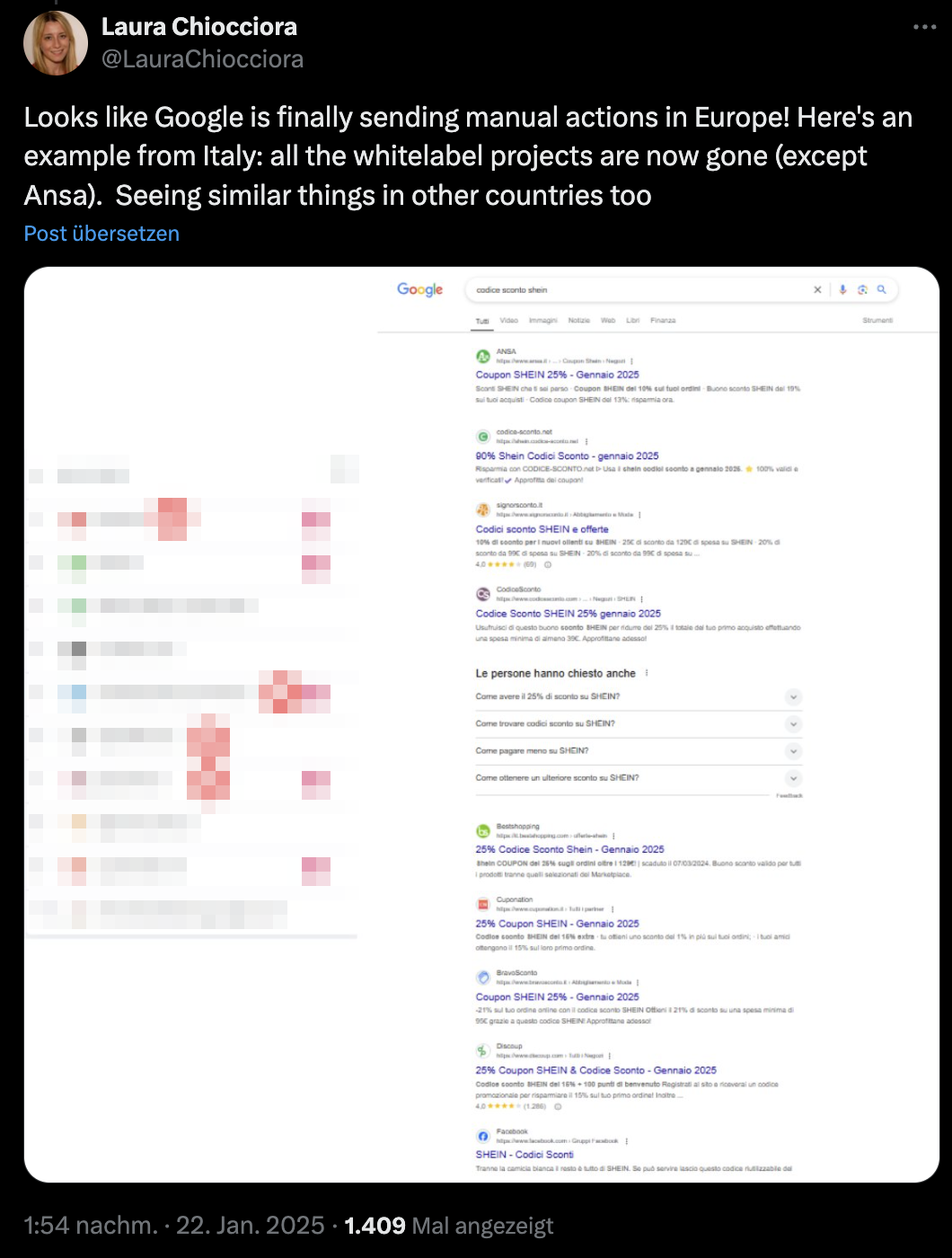 Google: Anzeichen für manuelle Maßnahmen gegen Third Party Gutscheinseiten in Italien