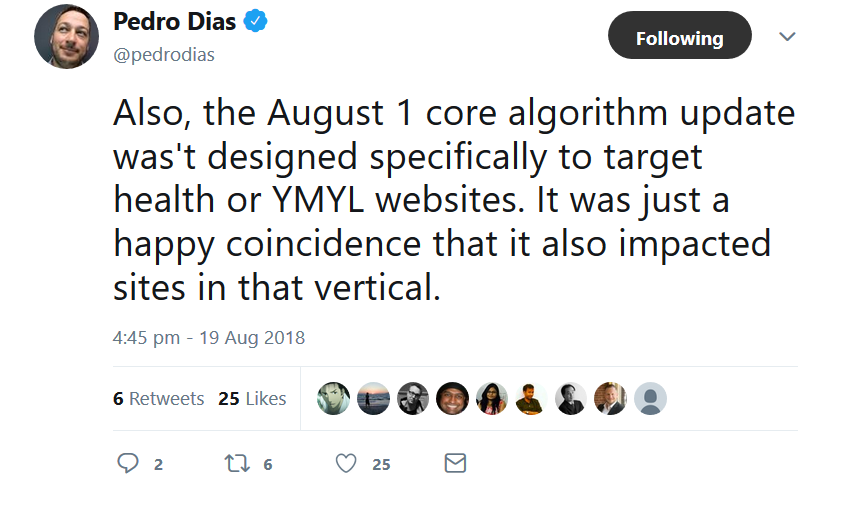 Google Medic-Update beraf keine spezielle Branche