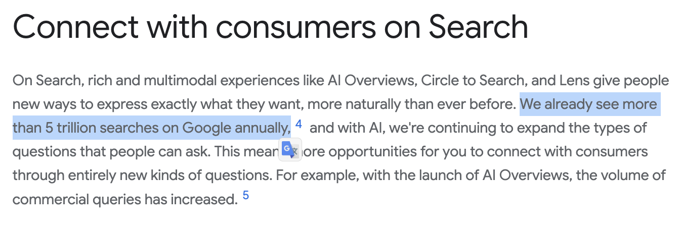 Google: mehr als 5 Billionen Suchanfragen pro Jahr