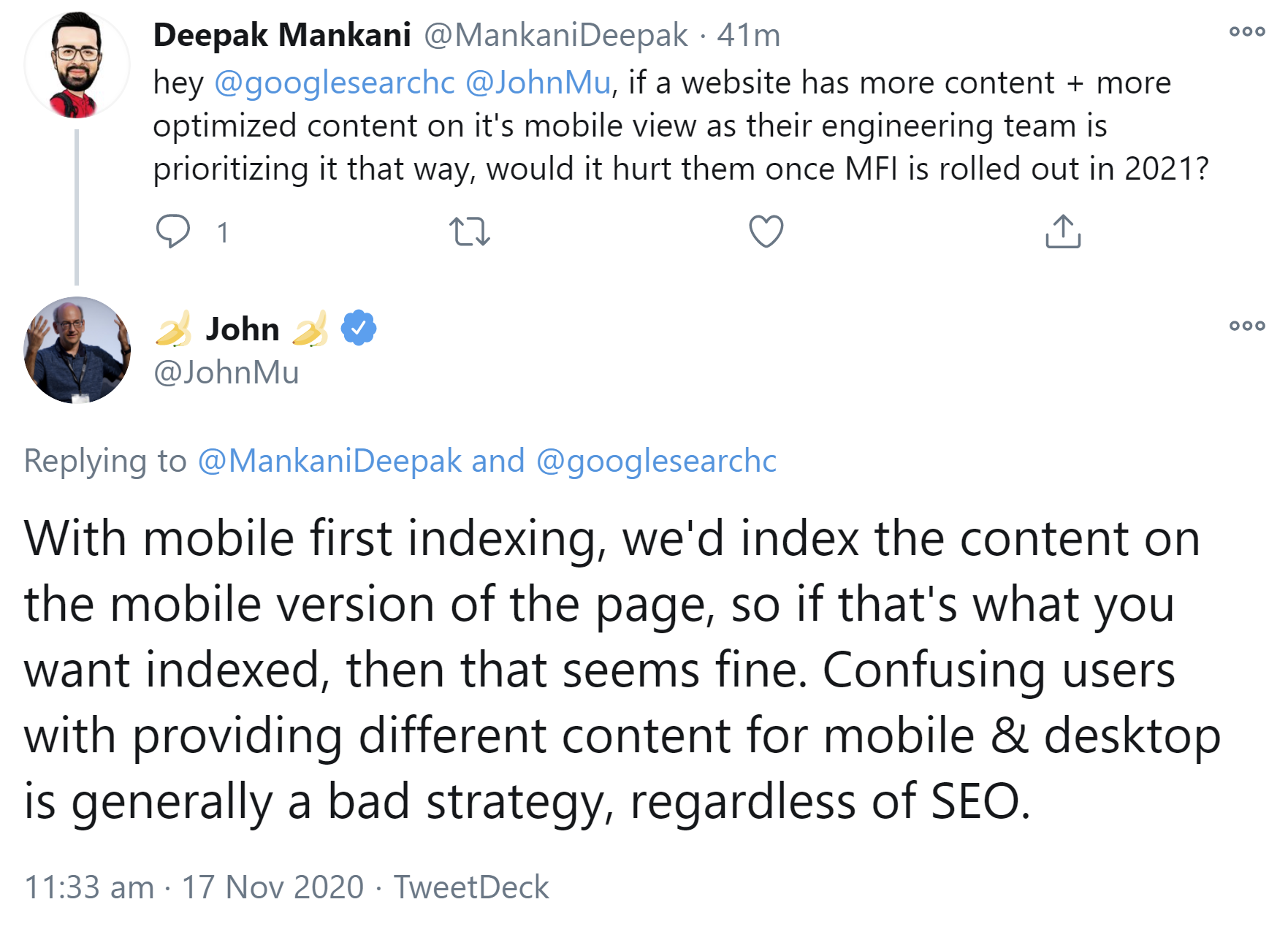 Google: Mehr Inhalte auf Mobile gegenüber Desktop aus SEO-Sicht in Ordnung