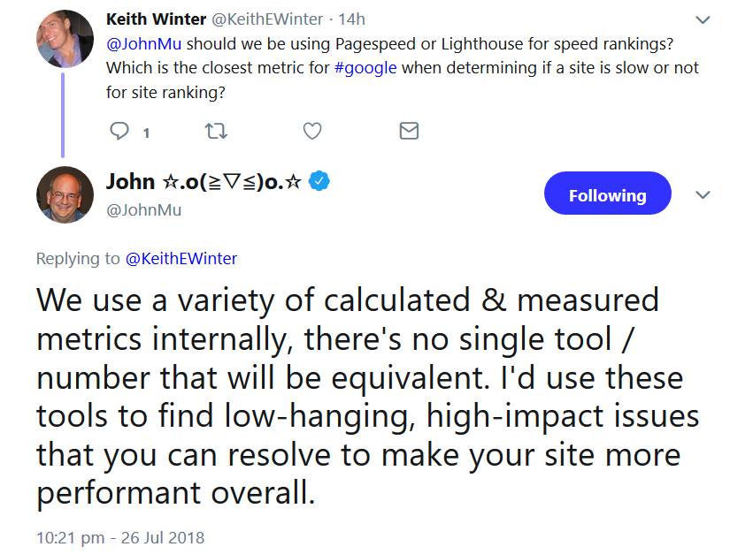 Google: Es gibt kein einzelnes Tool, das Googles Messung und Bewertung des Page Speeds abbilden würde
