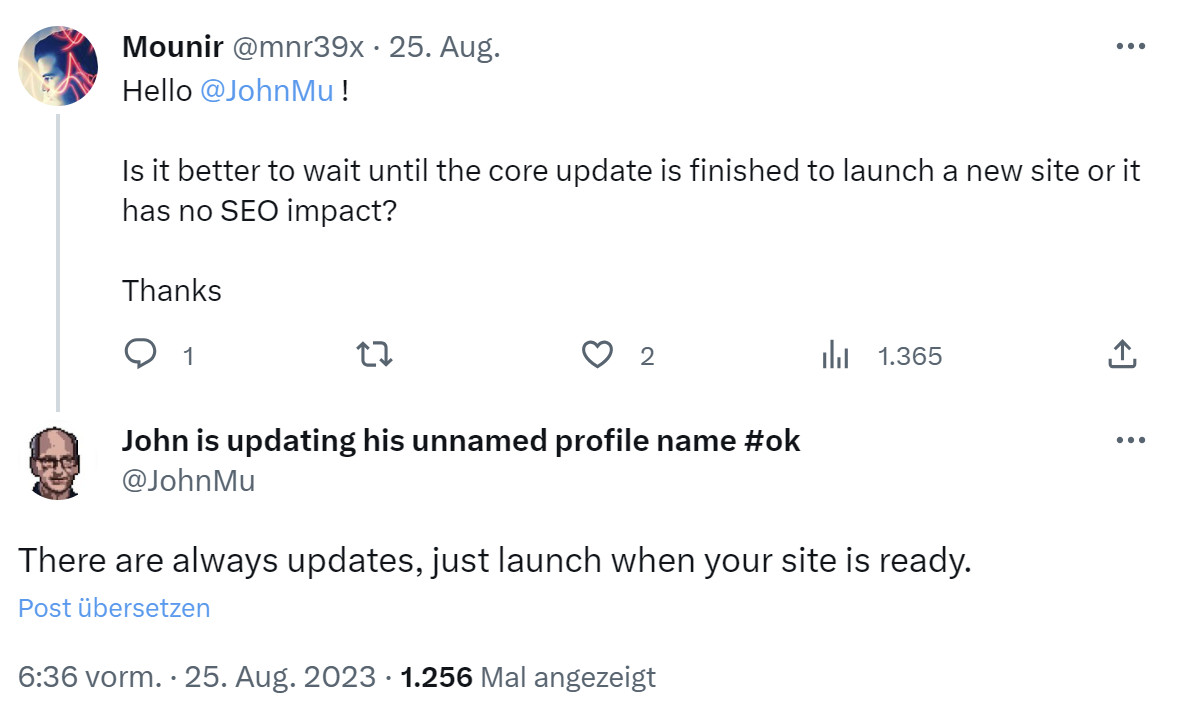 Google: mit Launch neuer Website nicht warten, bis Google Update vorbei ist