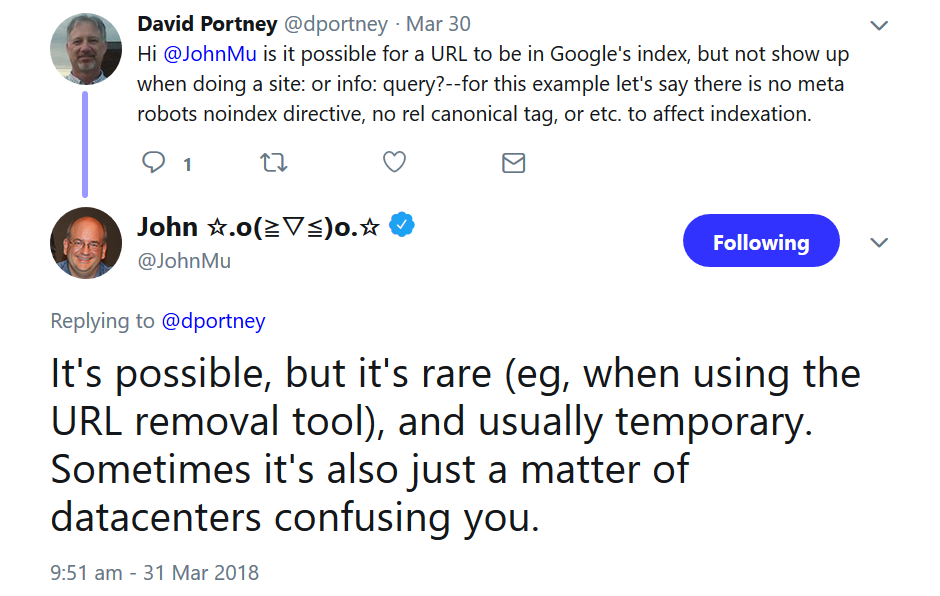 Google: Indexierte URLs erscheinen nicht immer bei einer 'site:'-Abfrage
