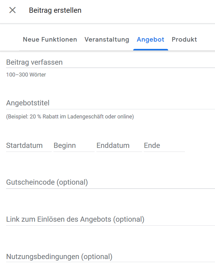 Google My Business: Beitrag für ein Angebot erstellen