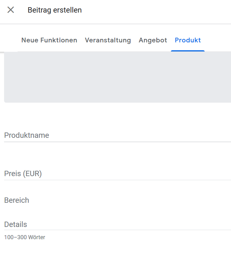 Google My Business: Beitrag für 'Produkt' erstellen