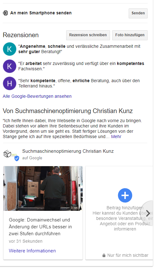 Google: Posts in My Business nach unten geschoben
