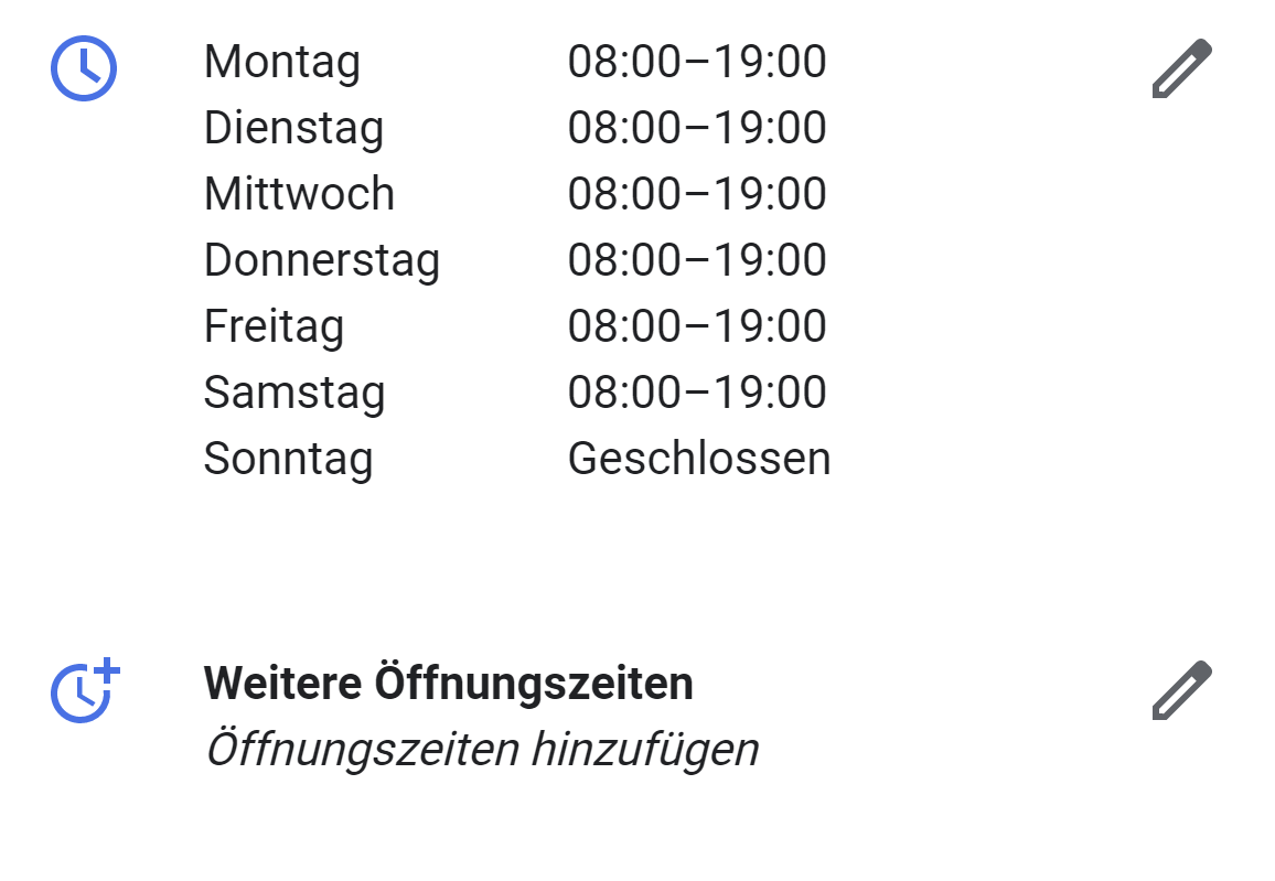 Google My Business: Neuer Link "Weitere Öffnungszeiten"