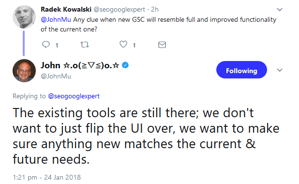 Google: Noch nicht alle Funktionen in der neuen Search Console verfügbar