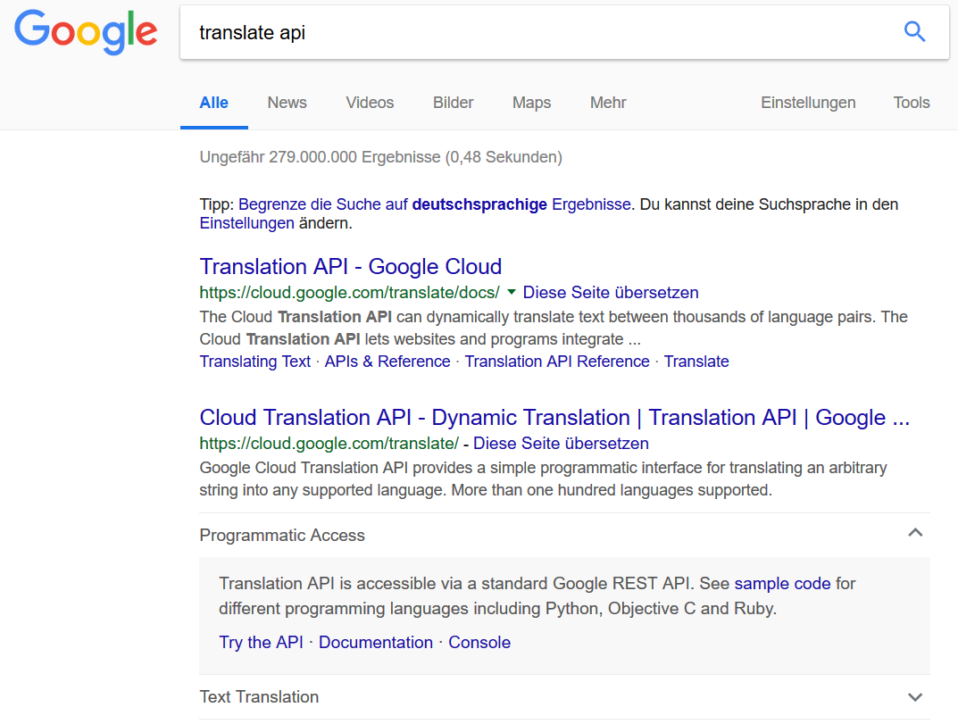 Google: neue Sitelinks ausgeklappt
