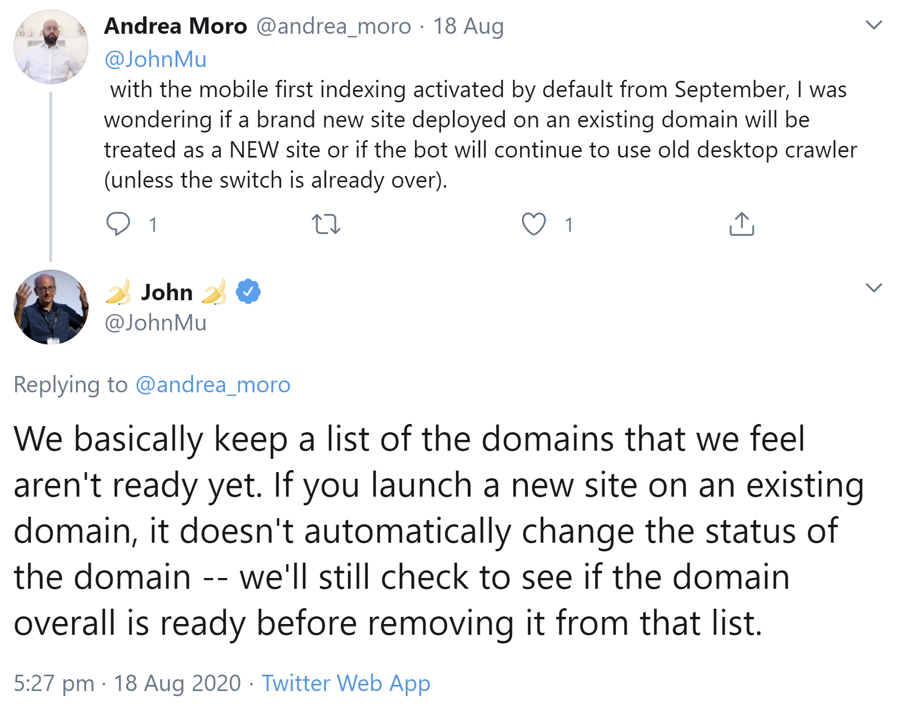 Google: neue Websites auf alten Domains nicht automatisch Mobile First
