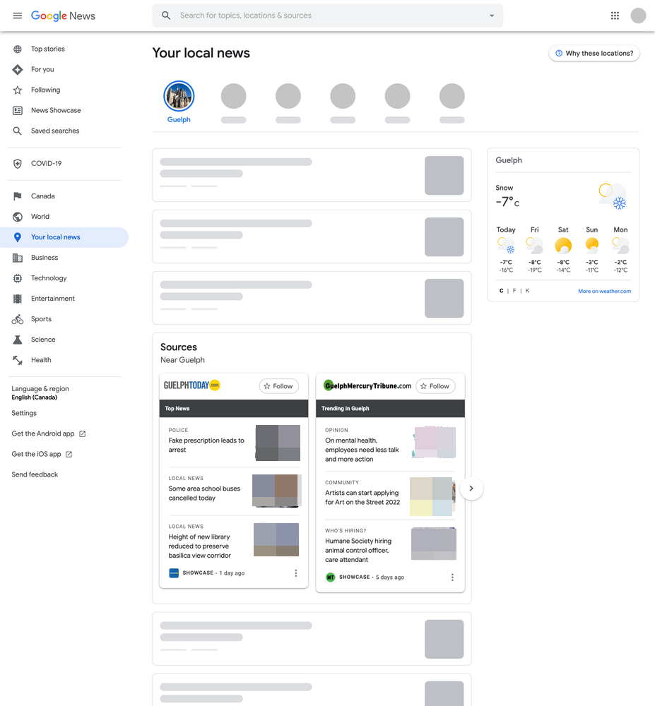 Google News: Showcase im Bereich für lokale News