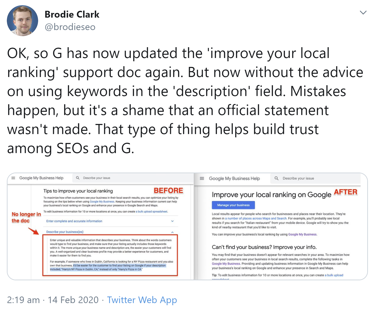 Google entfernt Empfehlungen zur Verwendung von Keywords in My Business-Einträgen