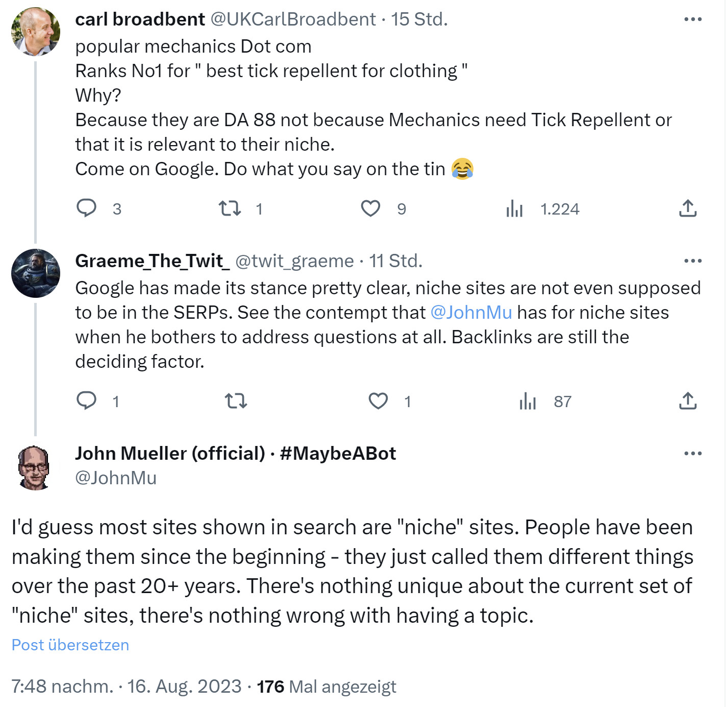 John Müller äußert sich auf Twitter zu Nischen-Websites