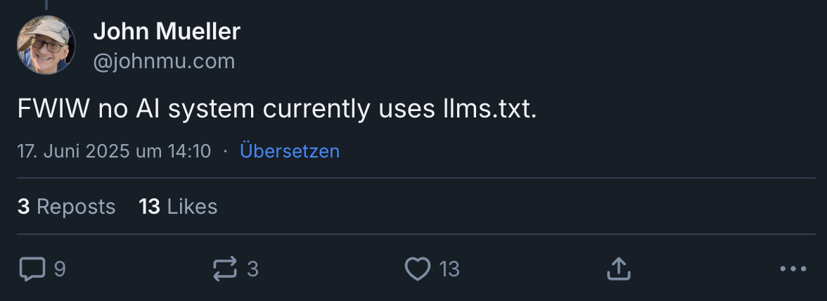 John Müller von Google: 'No AI system currently uses llms.txt'