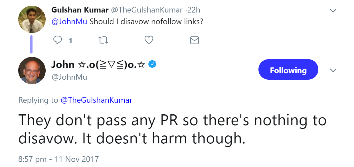 Google: Disavow von Nofollow-Links nicht nötig