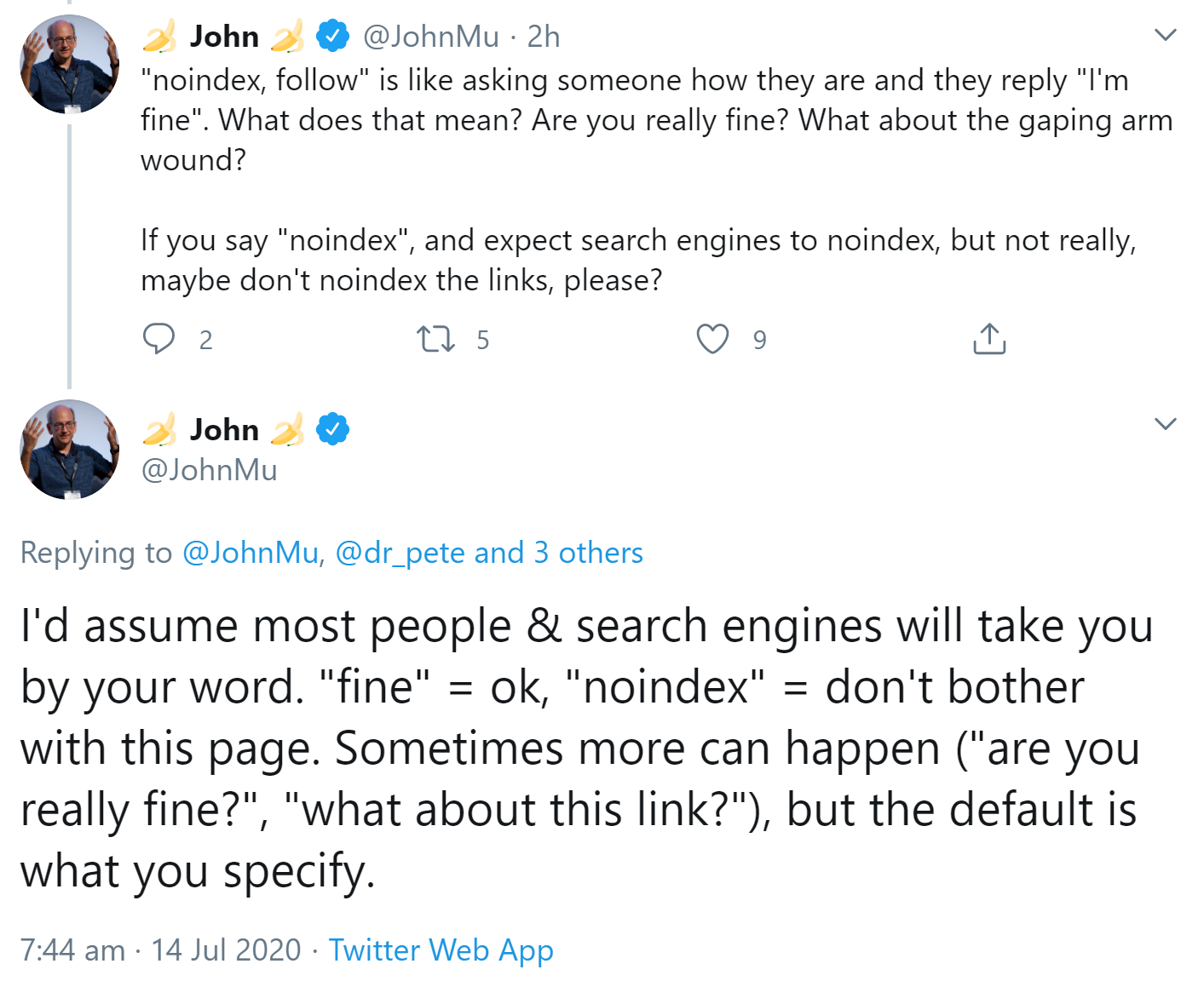 Google: 'noindex, follow' ist sinnlos
