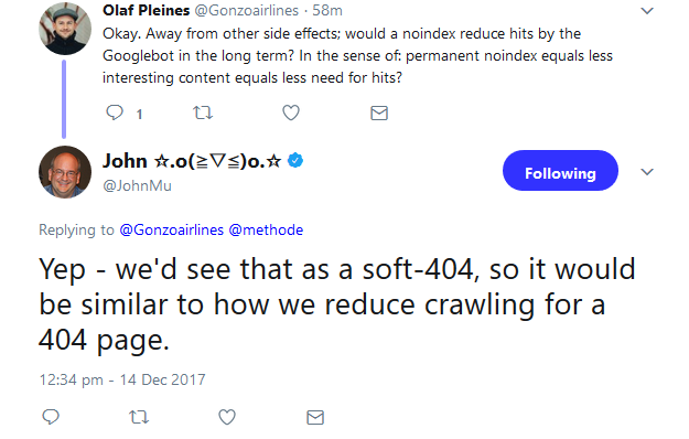 Google: Noindex wirkt auf Crawler wie Soft-404