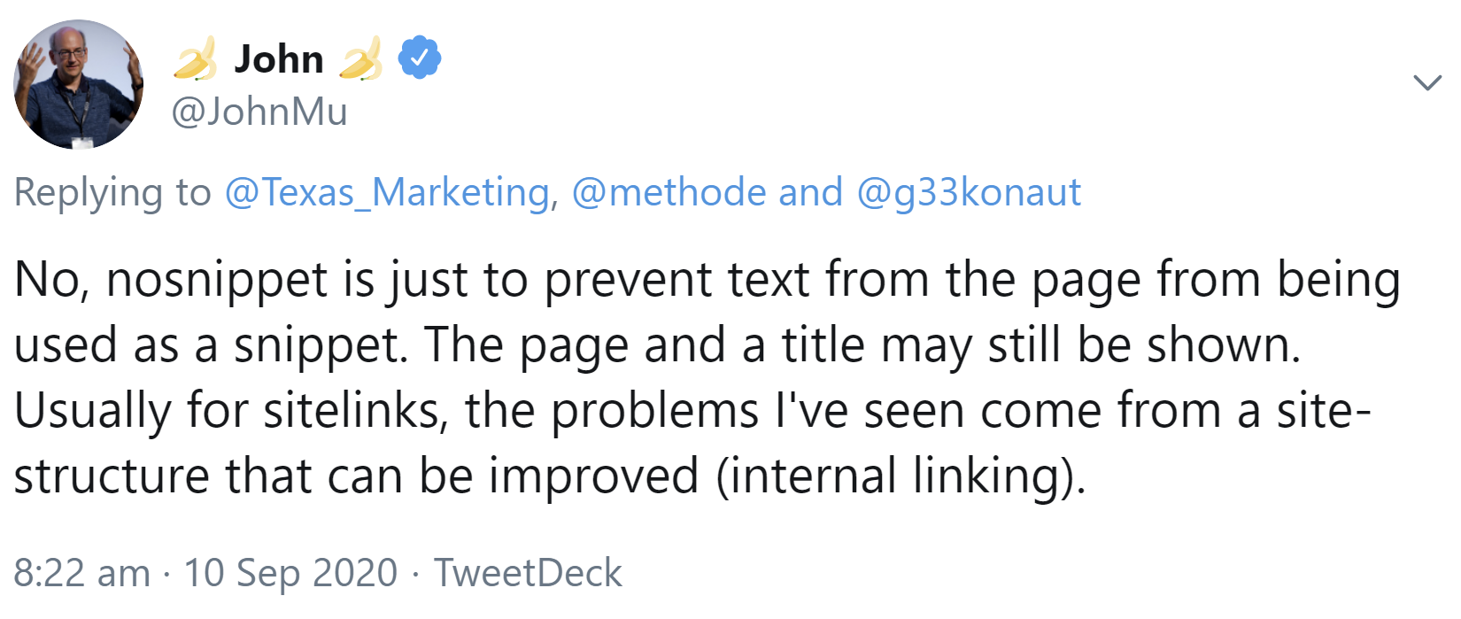Google: Nosnippet verhindert nicht die Anzeige von Sitelinks