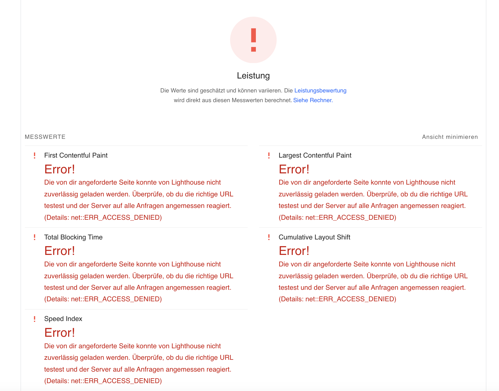 Google PageSpeed Insights: Fehler bei der Desktop-Version