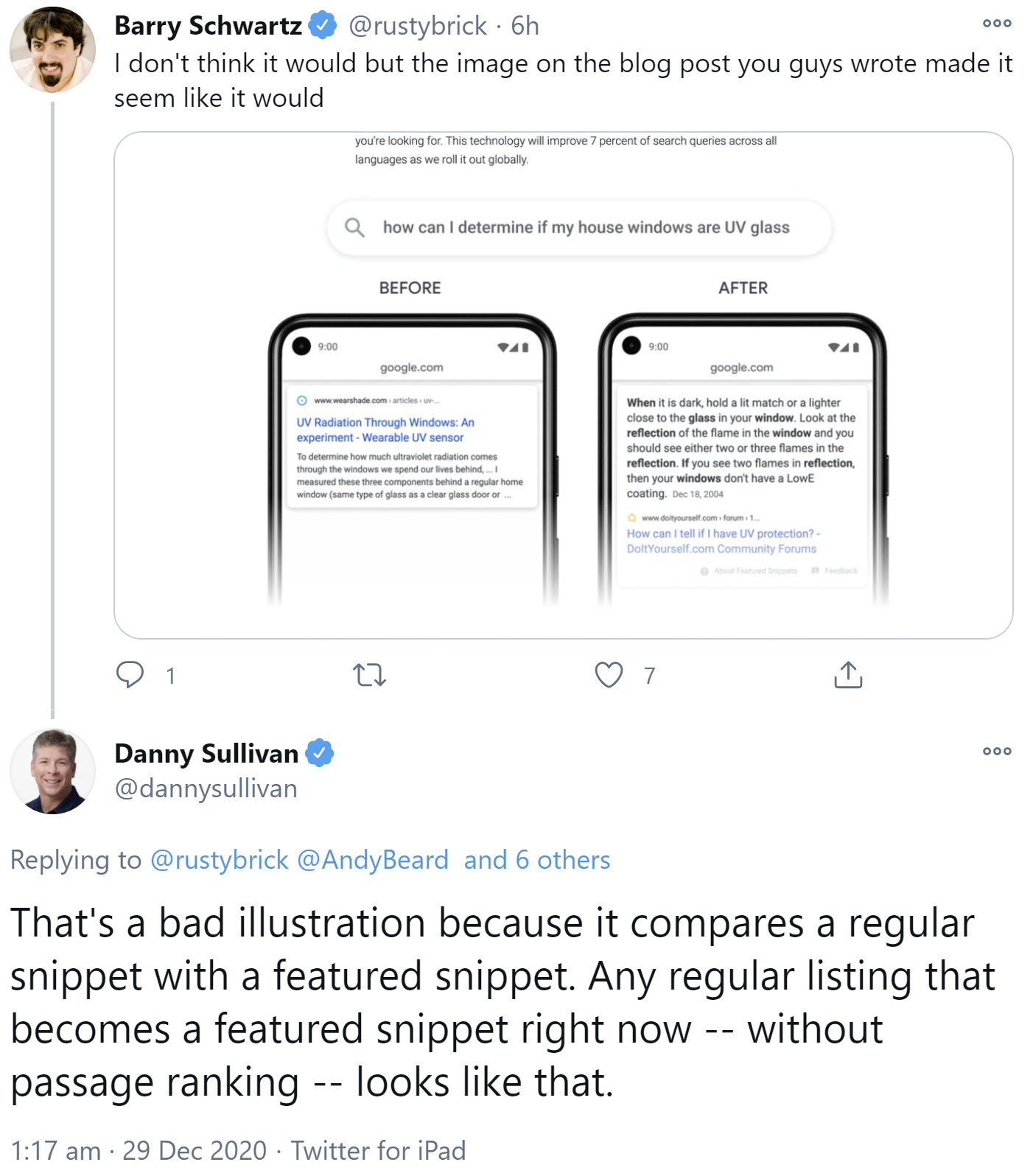 Google: Vergleich Passage Based Indexing normales Suchergebnis mit Featured Snippet