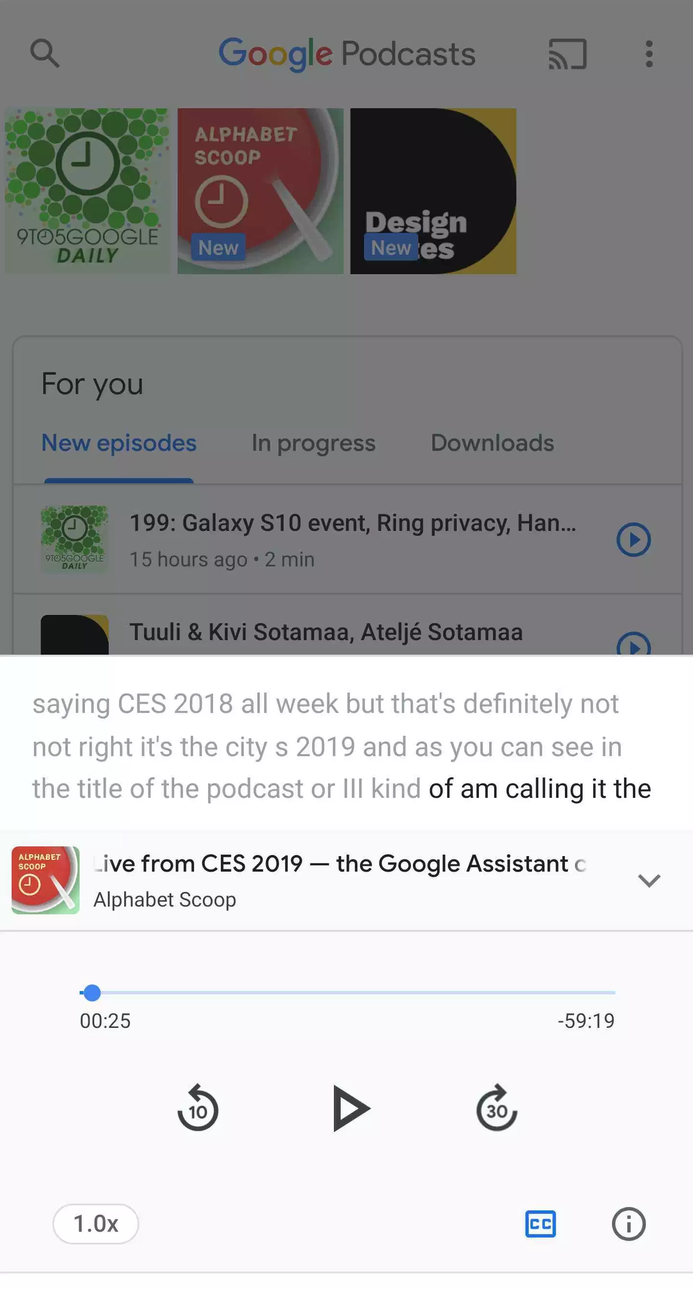 Google App mit Transkribierung von Podcasts