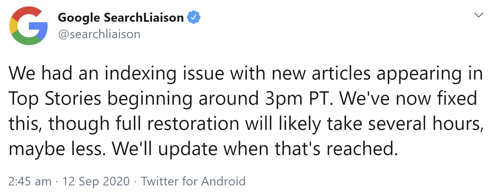 Google: Probleme mit der Indexierung bei Top Stories