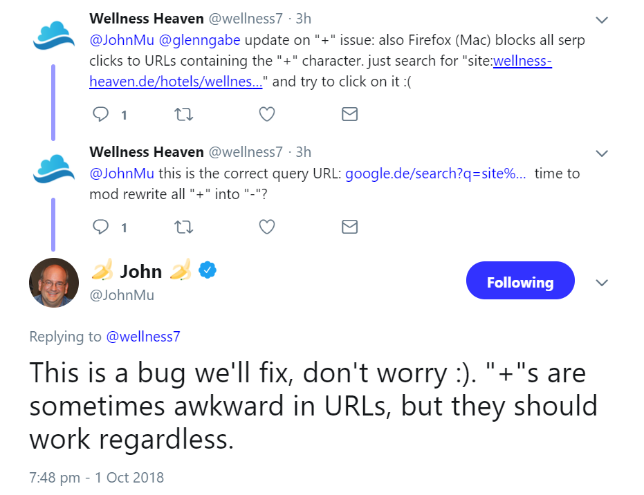 Google: Probleme mit '+'-Zeichen in URLs