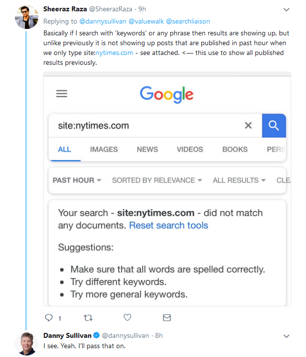 Google: Probleme bei 'site:'-Suchanfragen in Kombination mit Zeitfilter