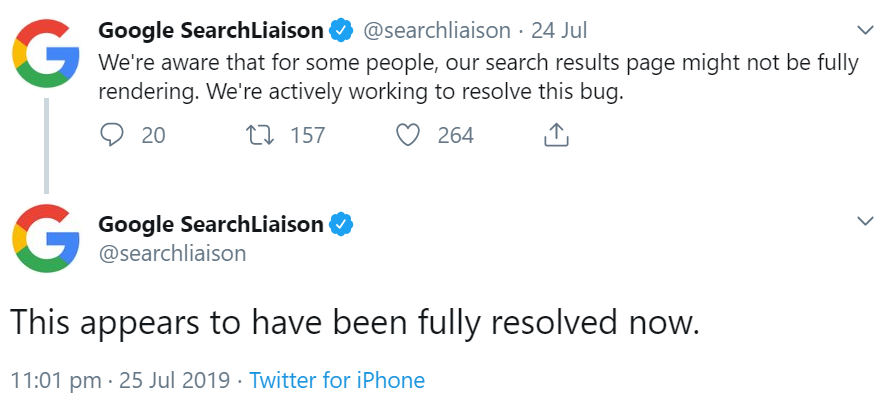 Google: Probleme mit dem Rendern von SERPs sind gelöst
