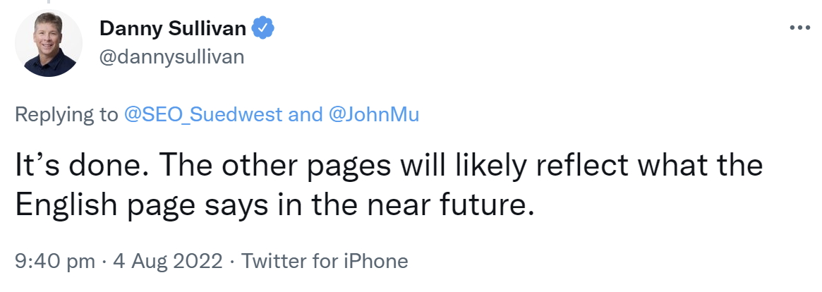 Danny Sullivan von Google bestätigt, dass der Rollout des July 2022 Product Reviews Updates beendet ist