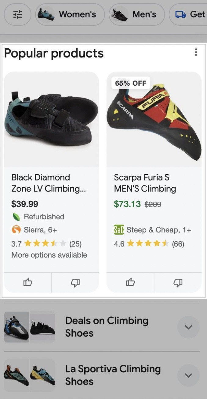 Google: Funktion für Like und Dislike im Produktraster