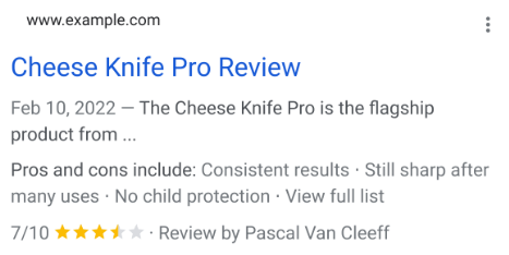 Google: Snippet mit Pros und Cons