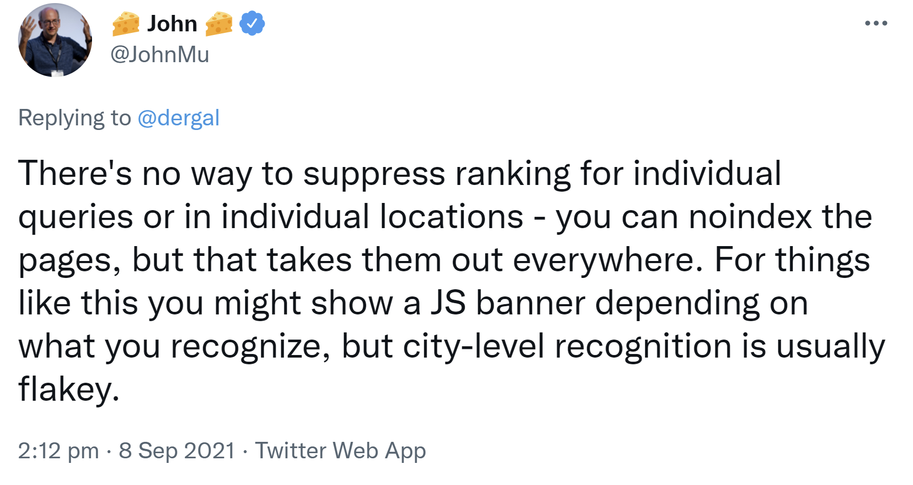 Google: Rankings für bestimmte Suchanfragen oder an bestimmten Orten lassen sich nicht vermeiden