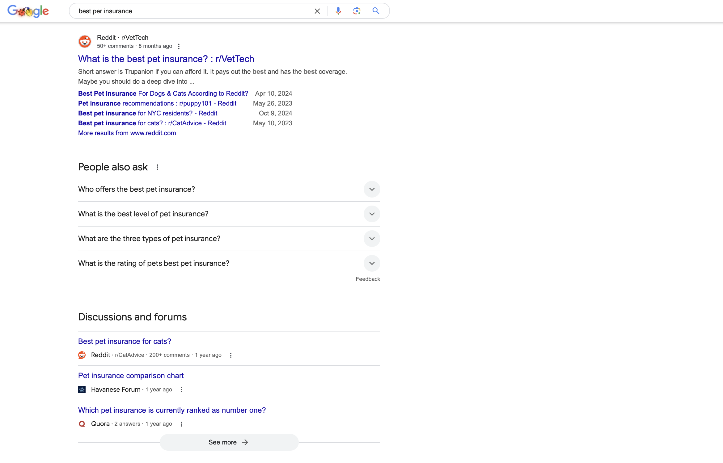Google: Reddit Ergebnisse