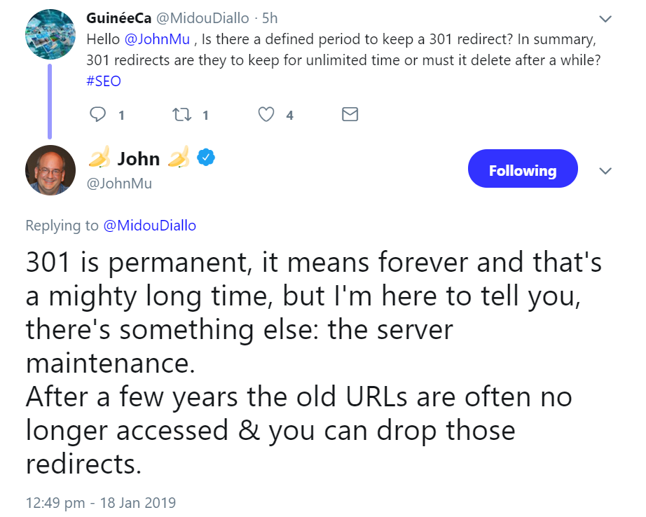 Google: Redirects für ein paar Jahre beibehalten