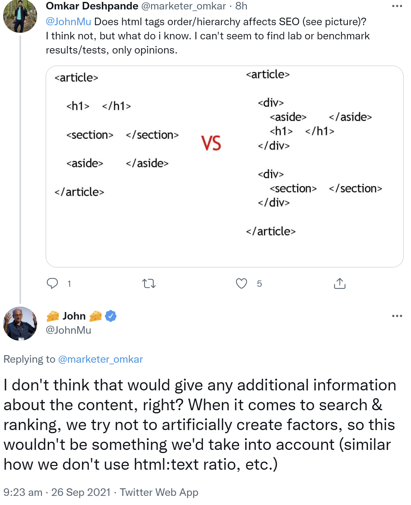Google: Reihenfolge der HTML-Elemente spielt für SEO keine Rolle