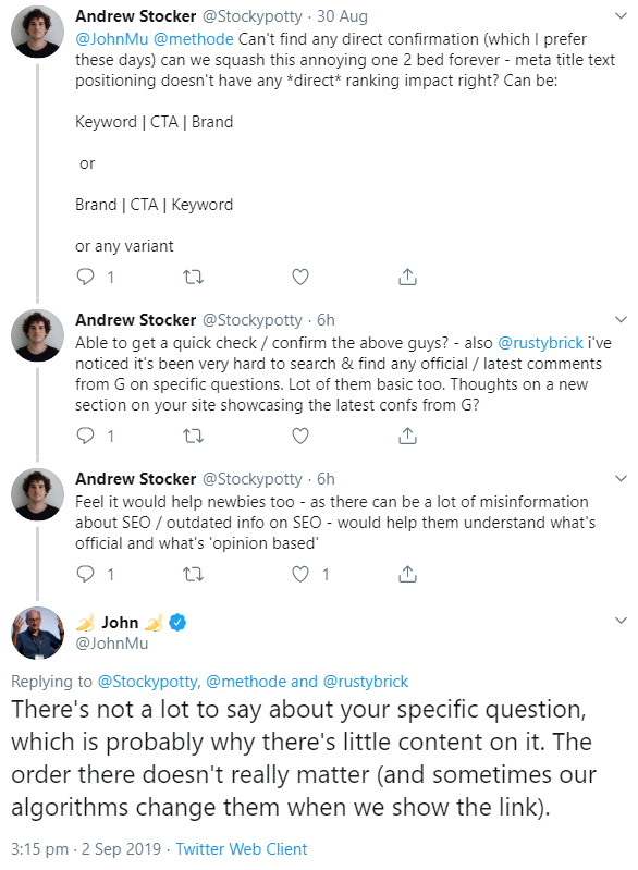 Google: Reihenfolge der Keywords im Titel spielt keine Rolle