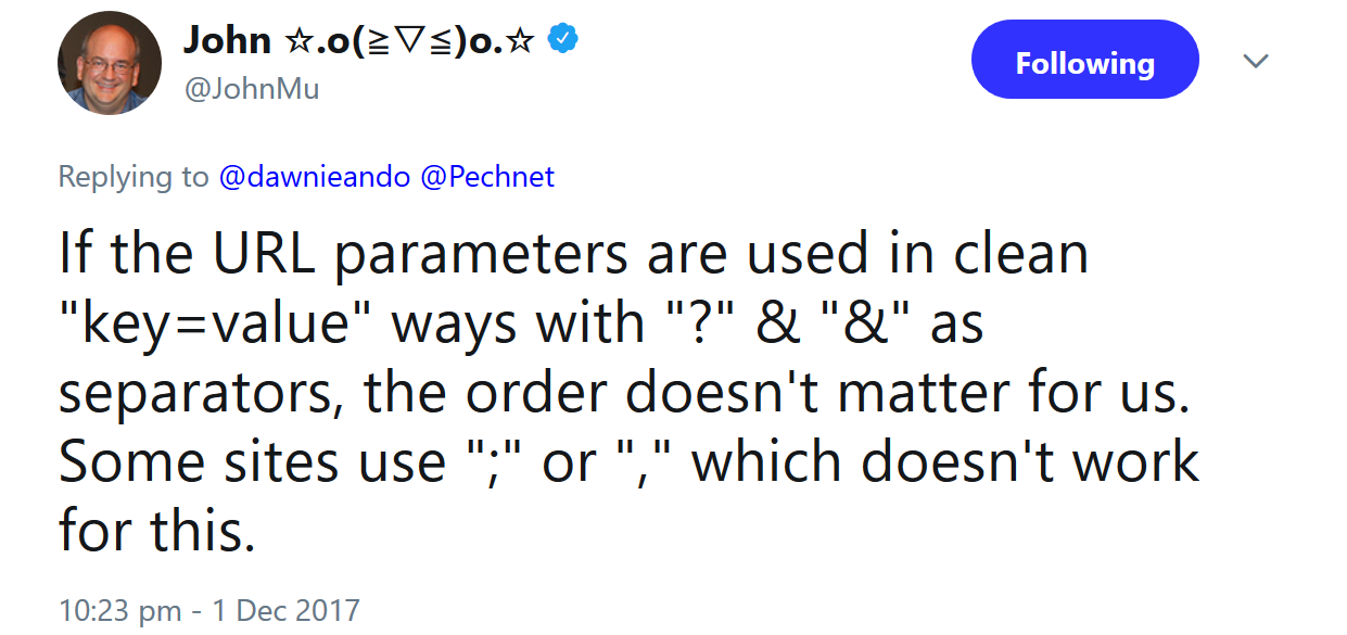 Google: Reihenfolge der URL-Parameter spielt keine Rolle