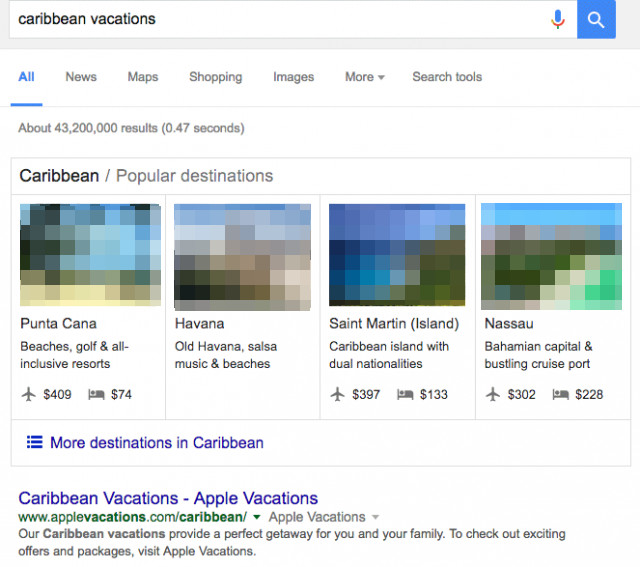 Google mit erweiterten Reisepreisen auf der SERP