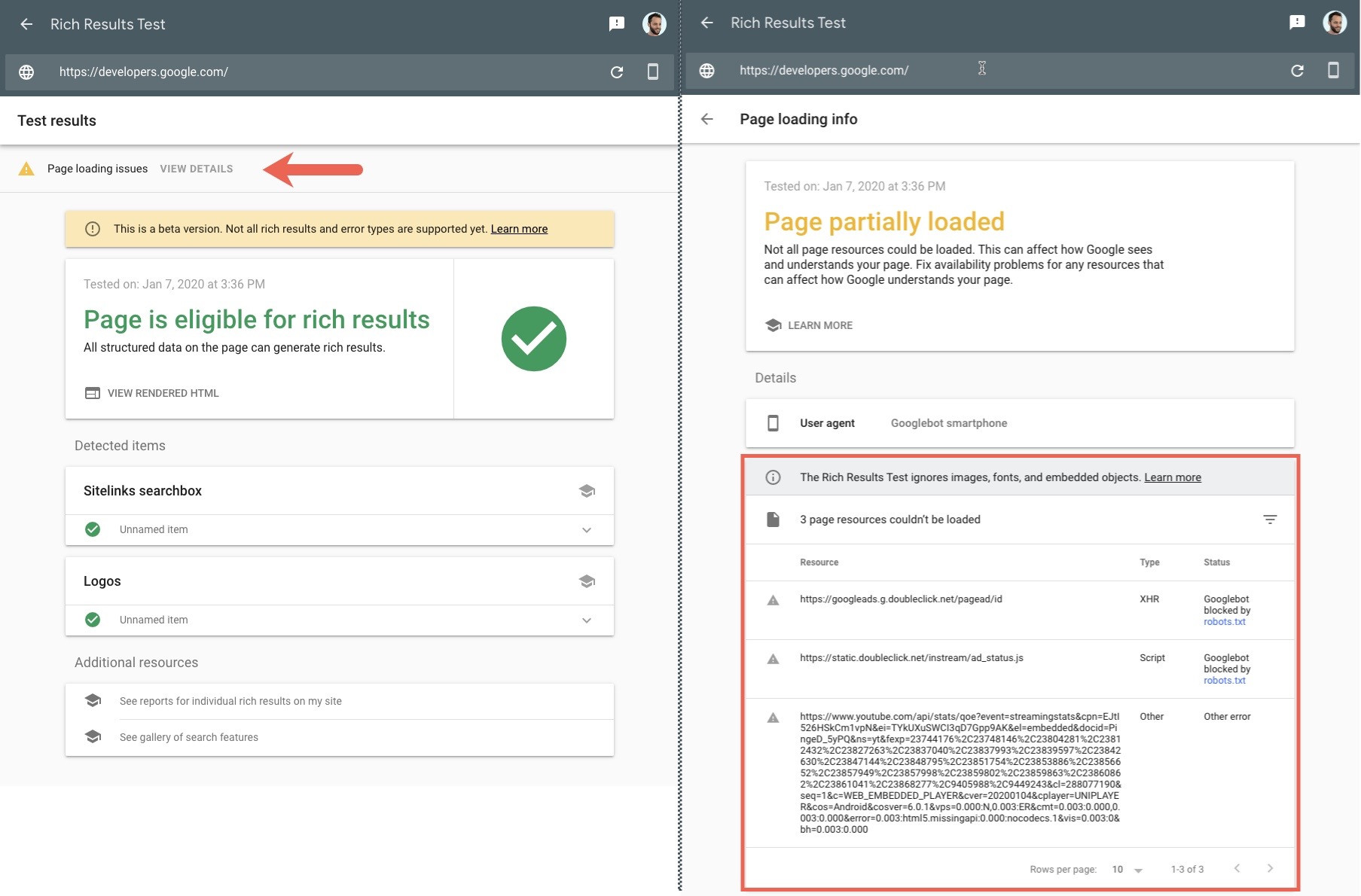Google: Rich Results Tests zeigt Probleme mit externen Ressourcen