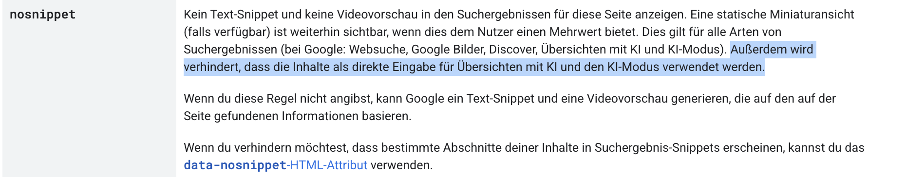 Google robots nosnippet