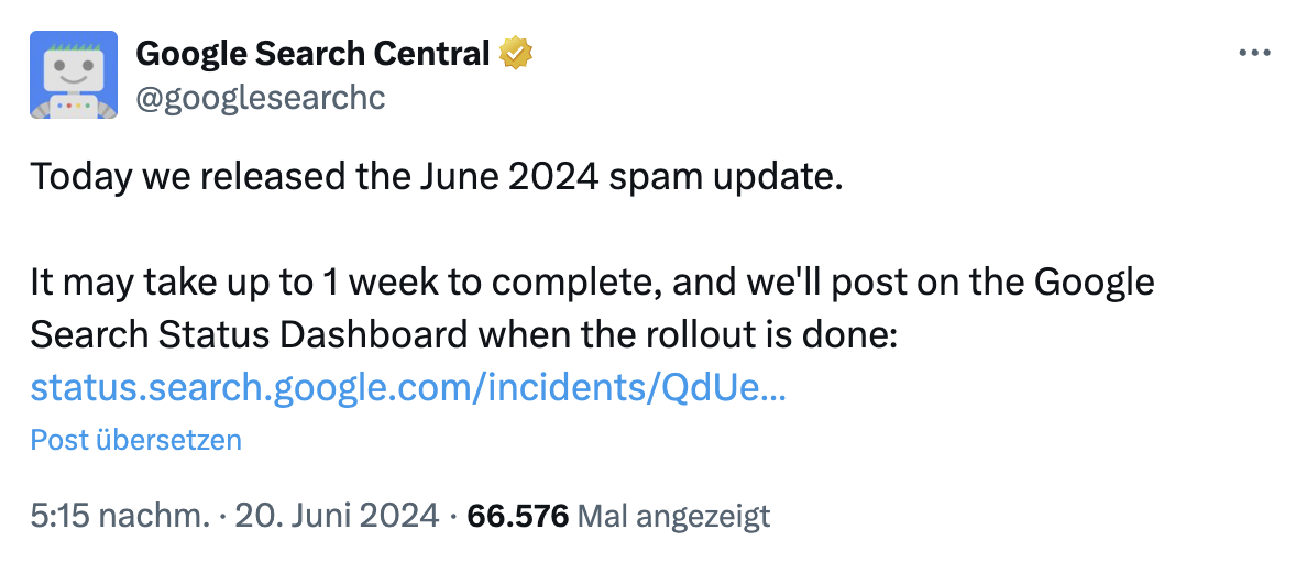 Google rollt June 2024 Spam Update aus