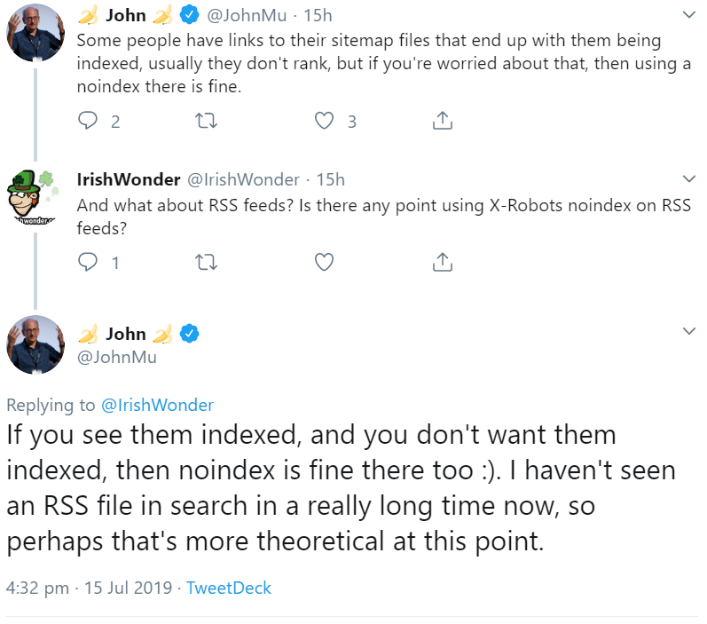 Google kann RSS-Feeds und XML-Sitemaps trotz 'noindex' verarbeiten