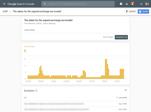 Google Search Console: Probleme mit Signed Exchange im AMP-Report